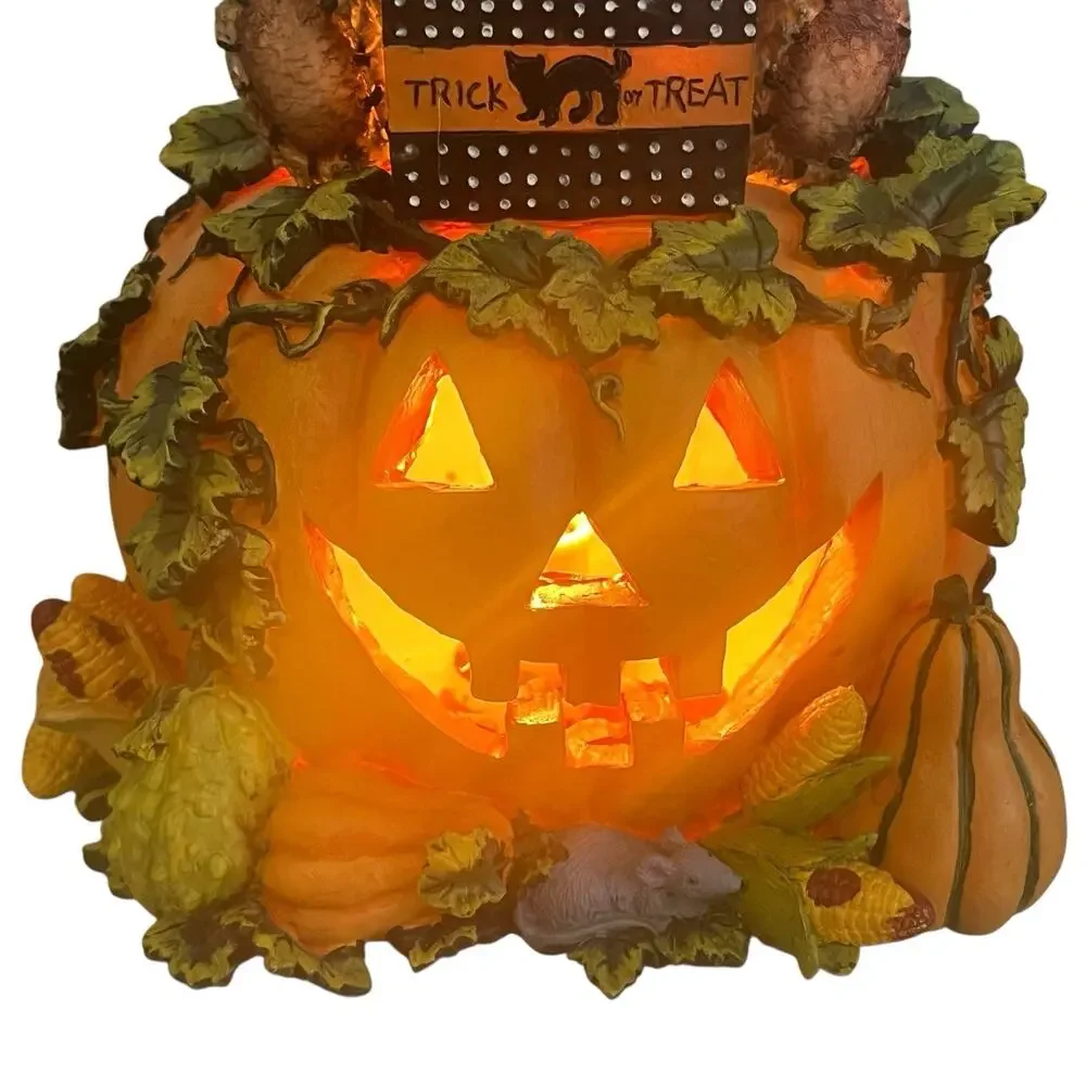 Vintage Gloria Jeans Exclusive Halloween Light Up Pumpkin Cat WORKS Fall Harvest
